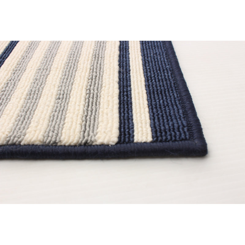 Ensemble de tapis rayés beige / bleu marine, Rectangle 6 pi 7 po x 9 pi 6 po