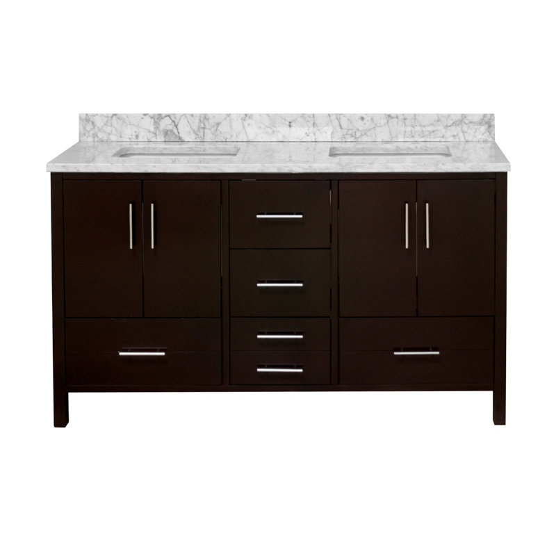 Ensemble de meuble-lavabo double 60 po Kiara, Chocolat, Marbre de Carrare