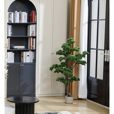 69.3'' Artificial Bonsai Tree In A Tall Beige Checkered Planter Perfect For Indoor And Outdoor Use