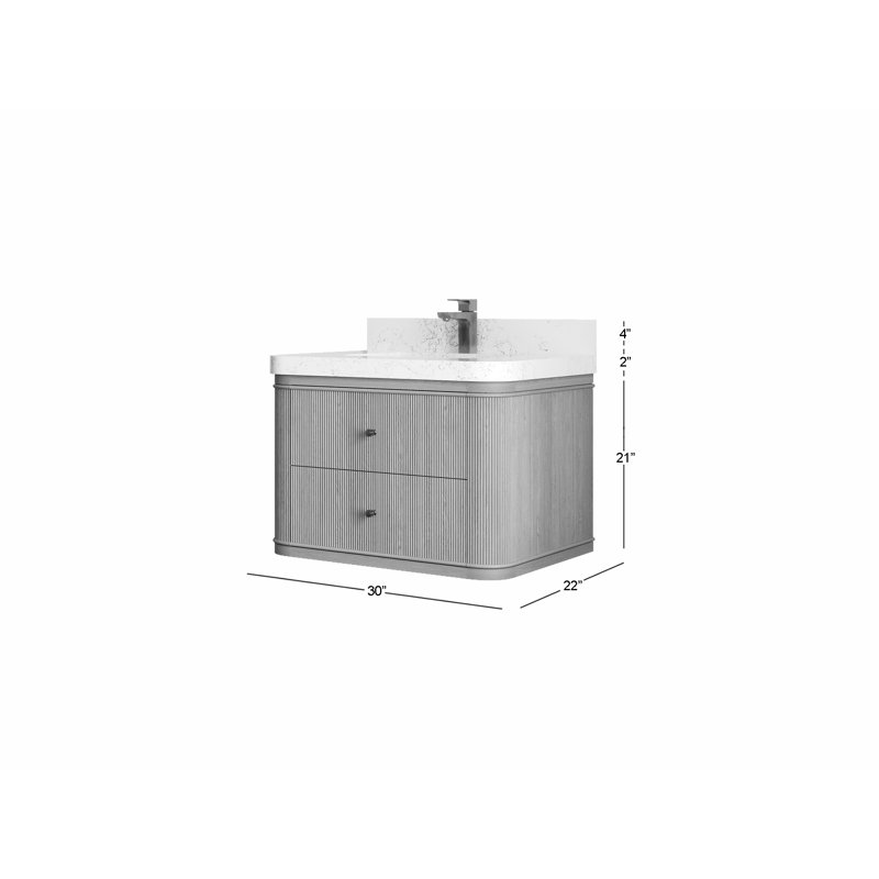 Hampton Floating Oak 30 In. W X 22 In. D Single Sink Bathroom Vanity In Dark Natural With 2 In., 2 IN Berkshire Brass