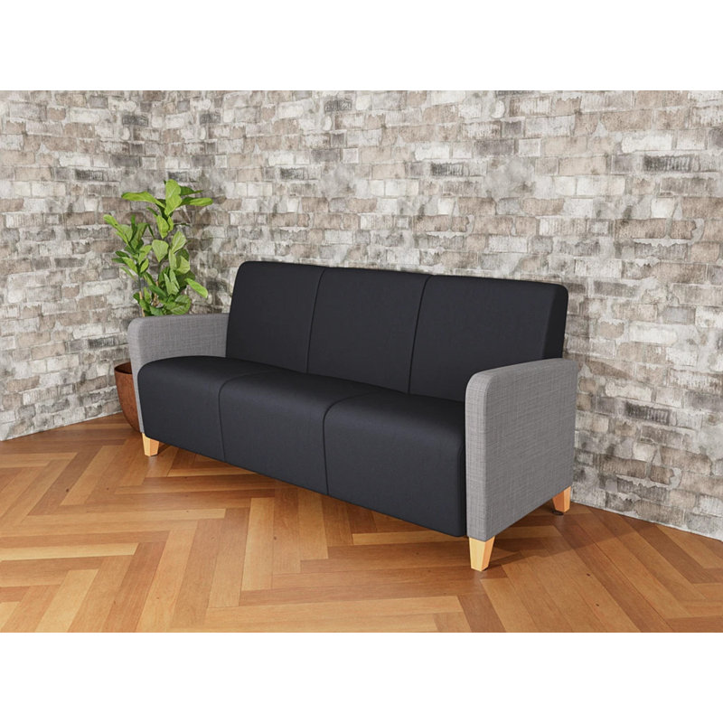 Ravenna Lounge Reception 3 Seat Tandem Seating No Center Arm, Chambray Gray/Patriot Plus Black, Natural Wood