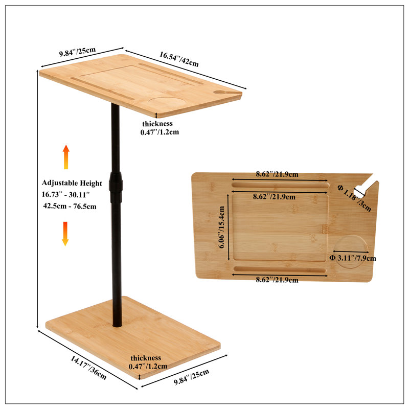 Table de bout en bambou à hauteur réglable, table de bout en C à 2 niveaux avec fentes