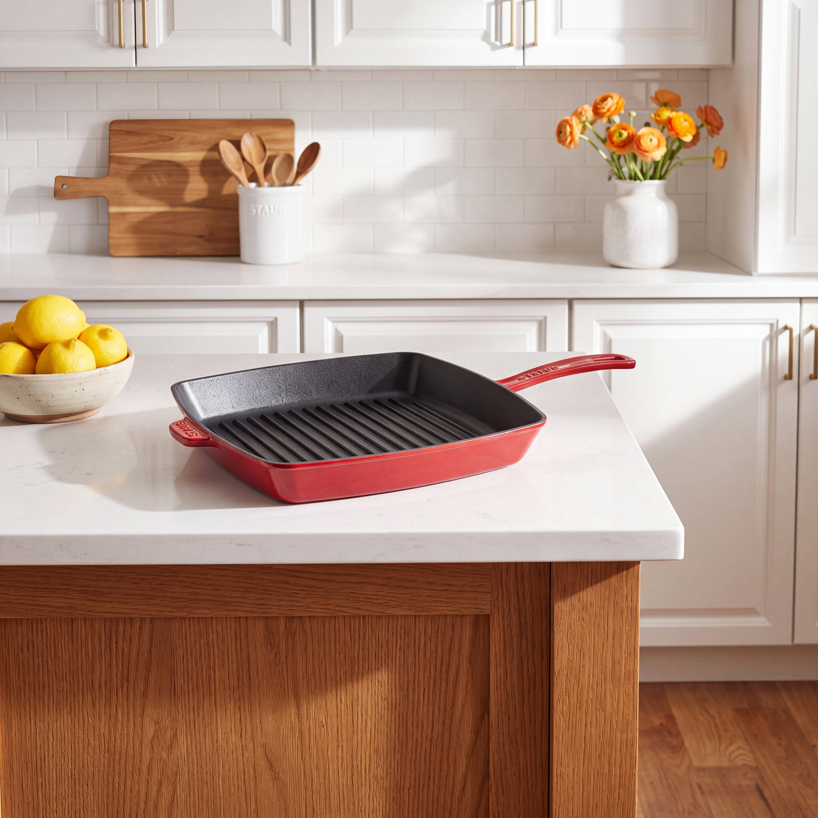 Staub Cast Iron Square Grill Pan, Cherry