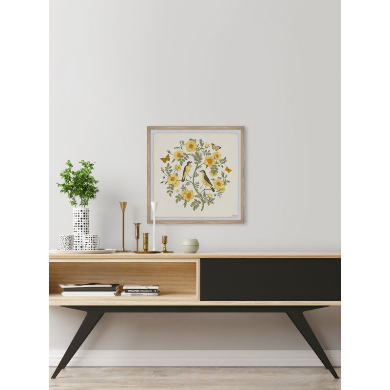 Birds and Butterflies 1 Piece Single Picture Frame Painting, 61cm H x 61cm W x 3.81cm D