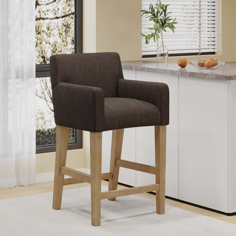 Tabouret en bois massif Alighiero, Brun / brun patiné, 1, Tabouret de comptoir (siège d'une hauteur de 26 p