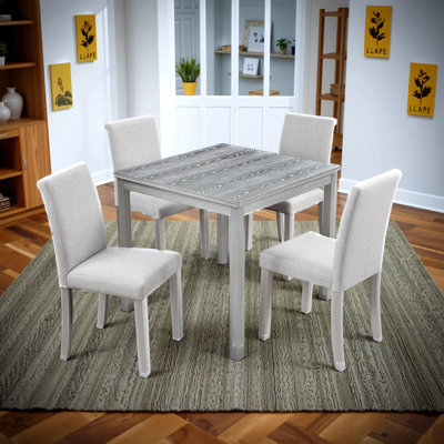 Ensemble de table de salle à manger en bois 5 pièces, ensemble de table de cuisine avec table rectangulaire et 4 chaises rembourrées