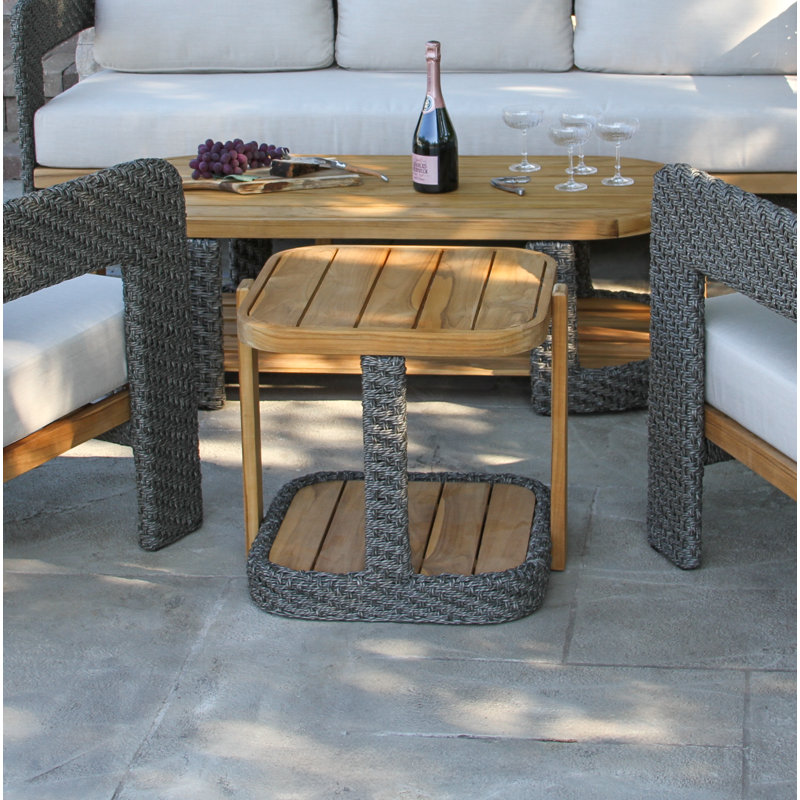 Estate Teak & Wicker Outdoor Accent Table