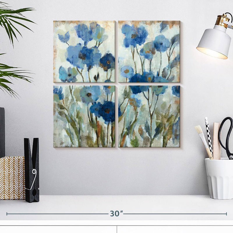Avery floral abstrait bleu III, H 18 po x l 18 po