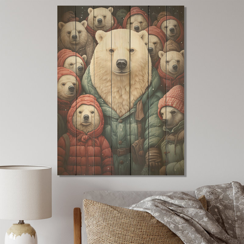 Parade arctique des ours polaires I - Ours sur bois, H 20 po x l 10 po