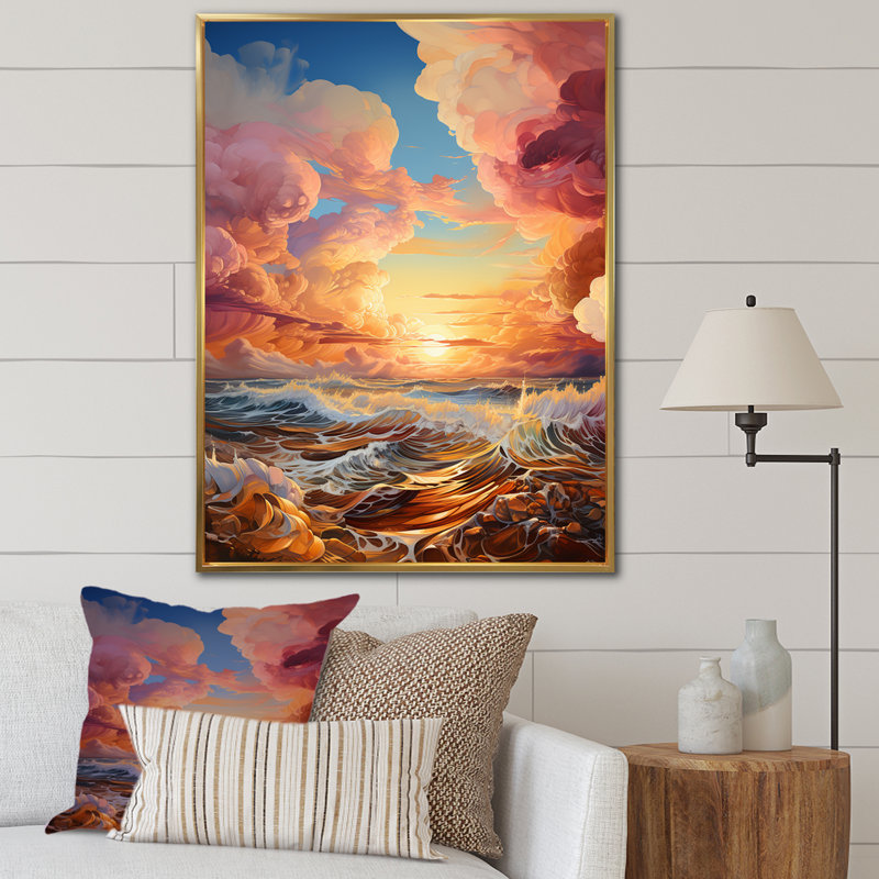 «Clouds Sunset I», reproduction sur toile, Cadre flottant doré, 32" H x 24" W