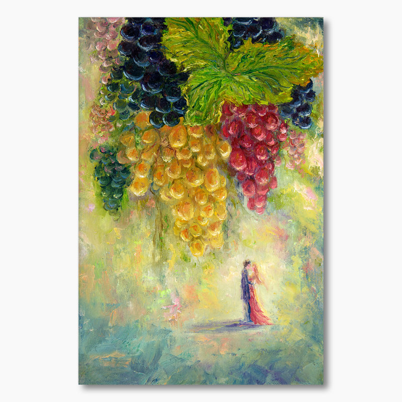 Valentine Love Grapes - Art mural sur toile traditionnel, H 20 po x l 12 po x P 1 po, Toile tendue