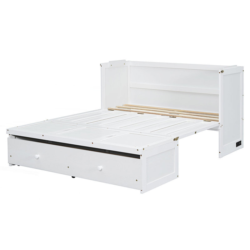 Armoire murale Murphy avec prises et tiroir, Plein, Blanc