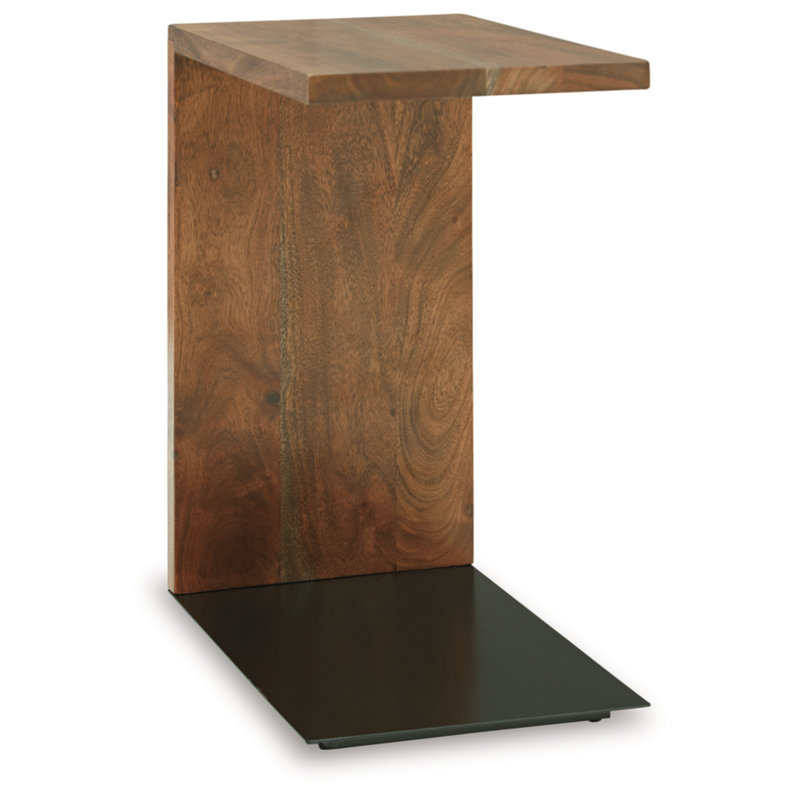 Rectangular Brown Wood and Metal C-Shaped Accent Table