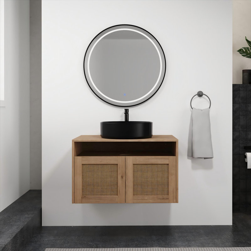 Meuble-lavabo 30 po avec lavabo d'art en céramique noire