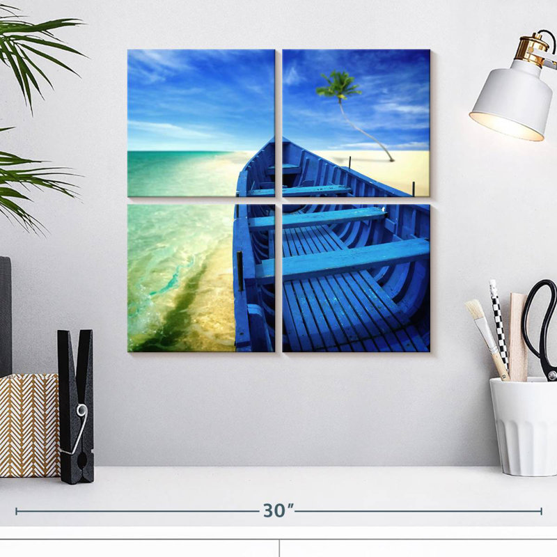 Mehar Beached Blue Boat, H 18 po x l 18 po