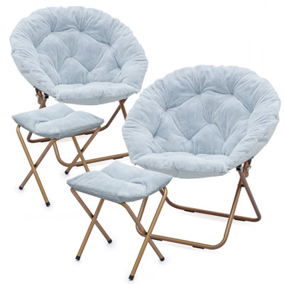 Reingard Comfy Saucer Chairs with Footrest Ottoman, Foldable Cozy Chairs Lounge Chairs for Bedroom