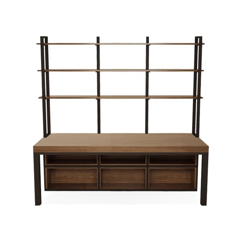 Black+Tan Rectangular Solid Wood+Iron desks, 88.58" H x 78.74" W x 31.5" D