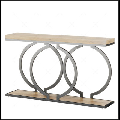 Industrial Console Table 55 Inch - Narrow Long Entryway Sofa Table With Geometric Metal Frame And Vintage Grey Wood Top
