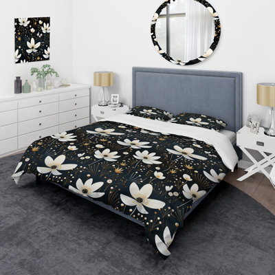 Mystic White And Black Splendor Gardens - Ensemble de housse de couette à motif floral