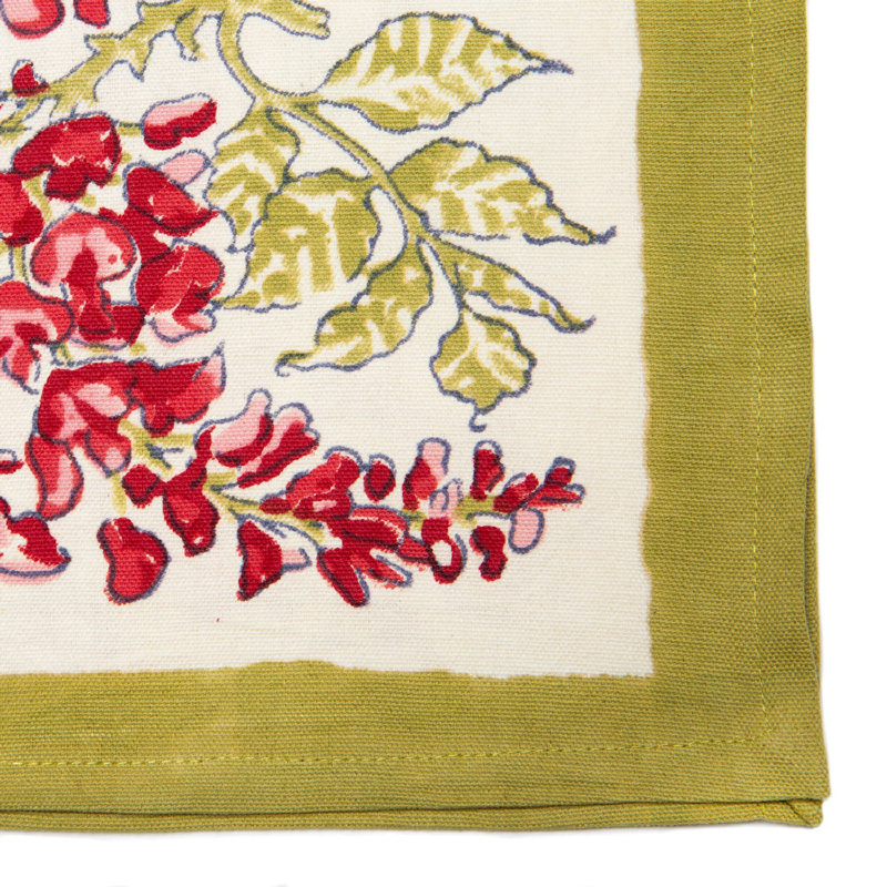 Wisteria Floral Tea Towel, Olive Green/Pink/Ivory/Red