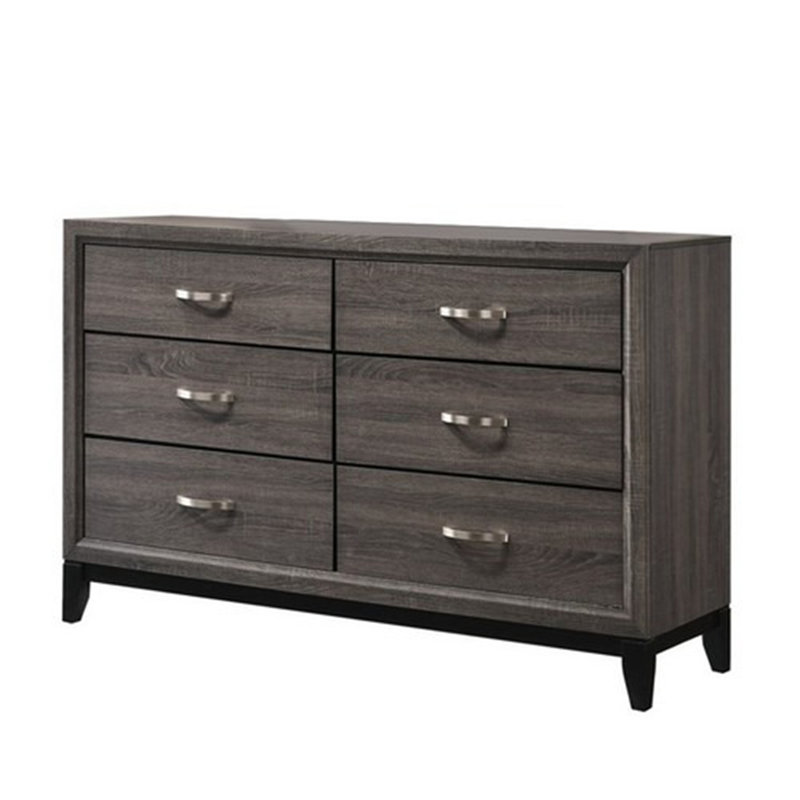 Transitional Style Dresser With 6 Drawers And Metal Pulls, Grey And Black