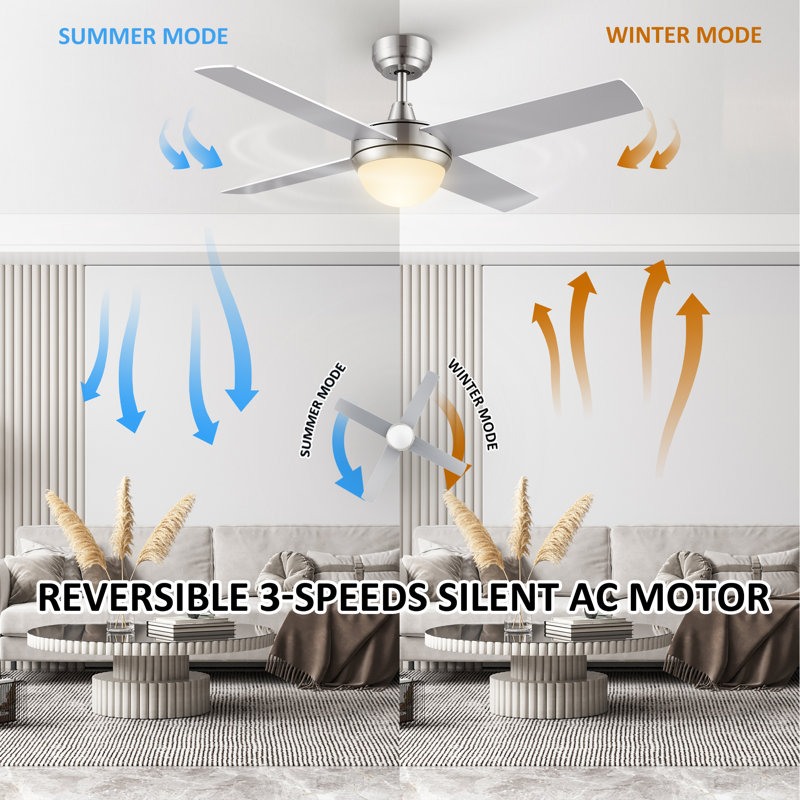 Gelsey 48'' Ceiling Fan with LED Lights, Silver
