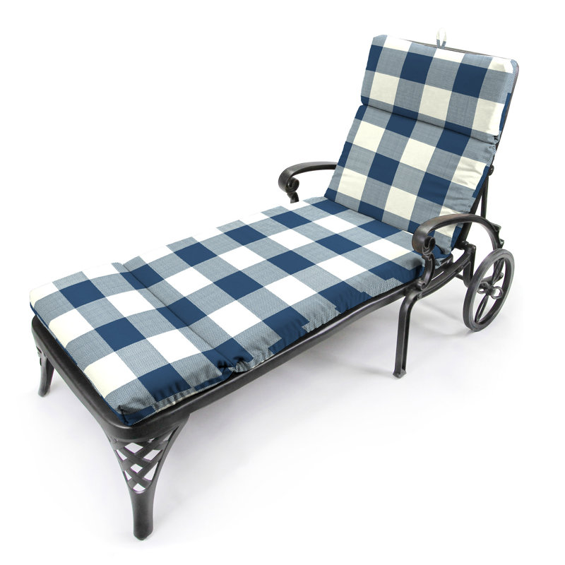 76" x 22" Outdoor Chaise Lounge Cushion with Ties, Blue Checkered