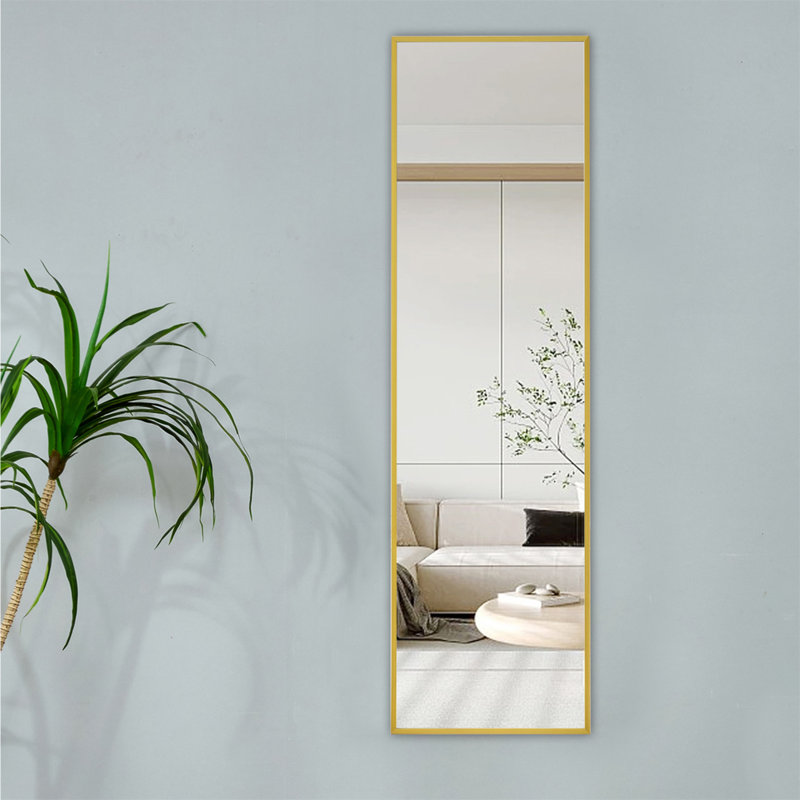 Miroir autoportant moderne en alliage d'aluminium Adamariz, Doré, 59 po x 15,7 po, Métal métal