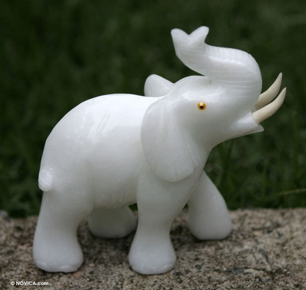 Alexandre Costa Royal White Elephant Calcite Statue