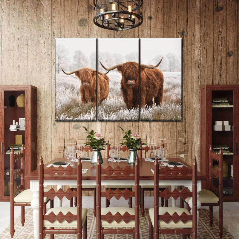 Poilu Highland Cows 3 pièces, H 14 po x l 23 po x P 1 po