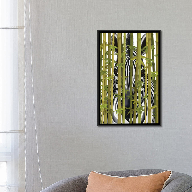 « bambou zèbre », reproduction d’impression sur toile, H 26 po x l 18 po x P 1,5 po, Toile avec cadre noir, Pas de tapis