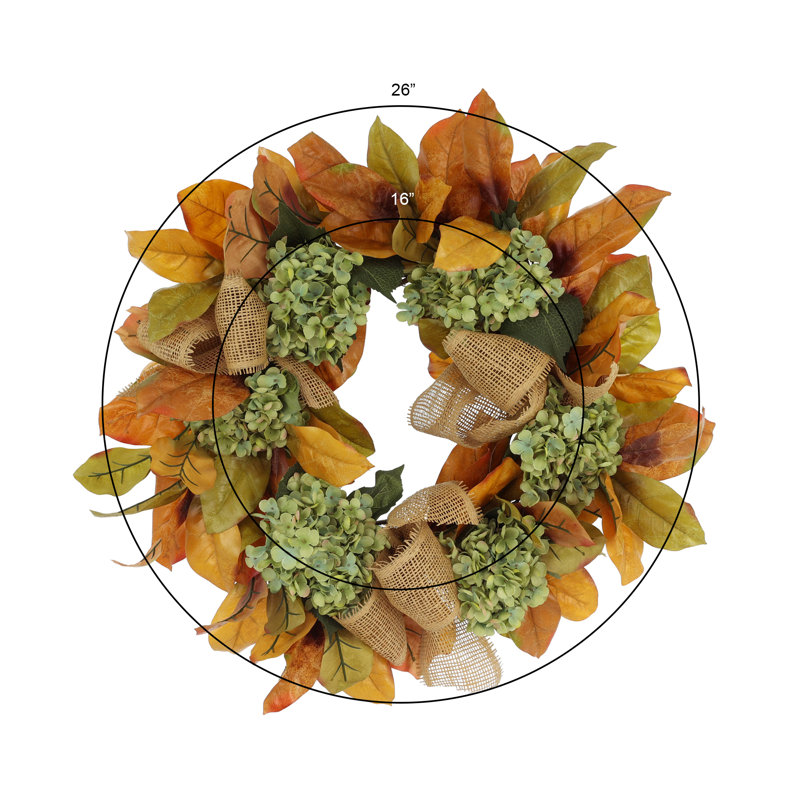 26" Fall Wreath with Hydrangeas and Leaves