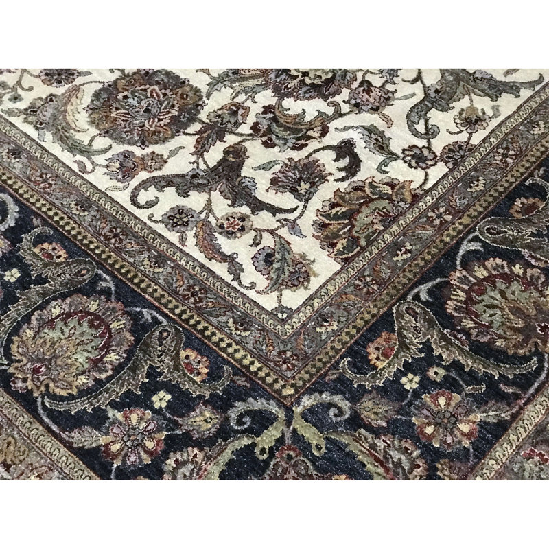 Tapis ivoire et noir noué à la main de haute qualité