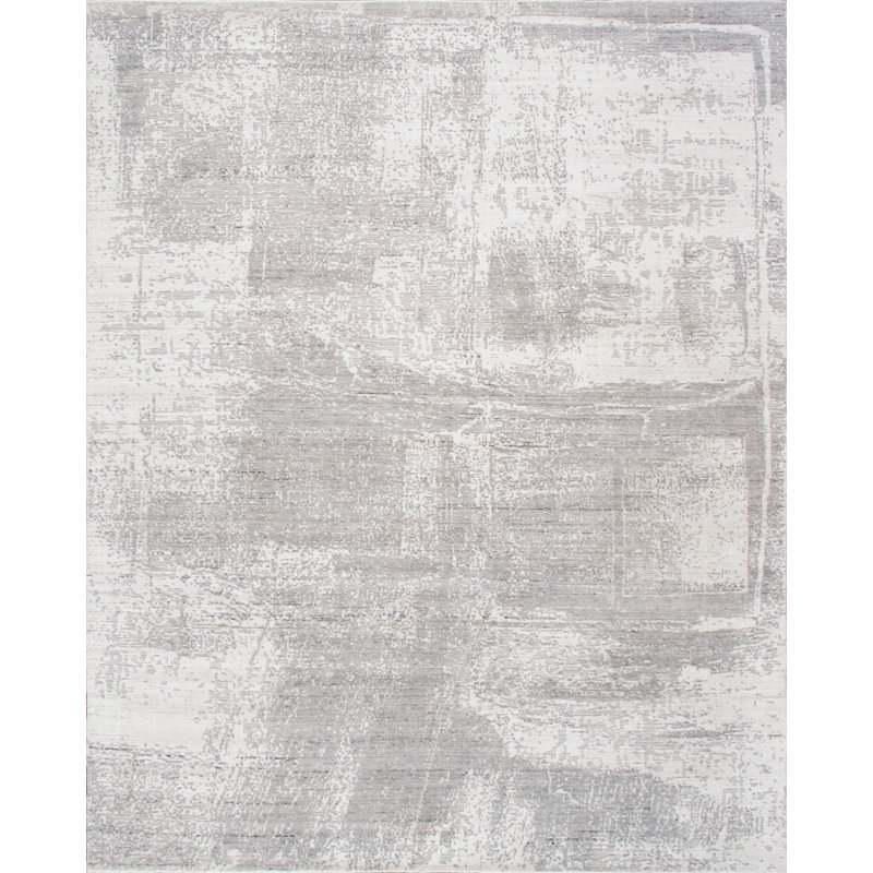 Adra Hand Knotted Abstract Area Rug in Ivory / Grey