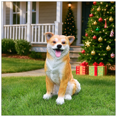 Lifelike Shiba Inu Dog Statue, Realistic Resin Animal Figurine for Indoor Outdoor Garden Lawn Yard Home Decor, Art Craft Gift, Brown+White