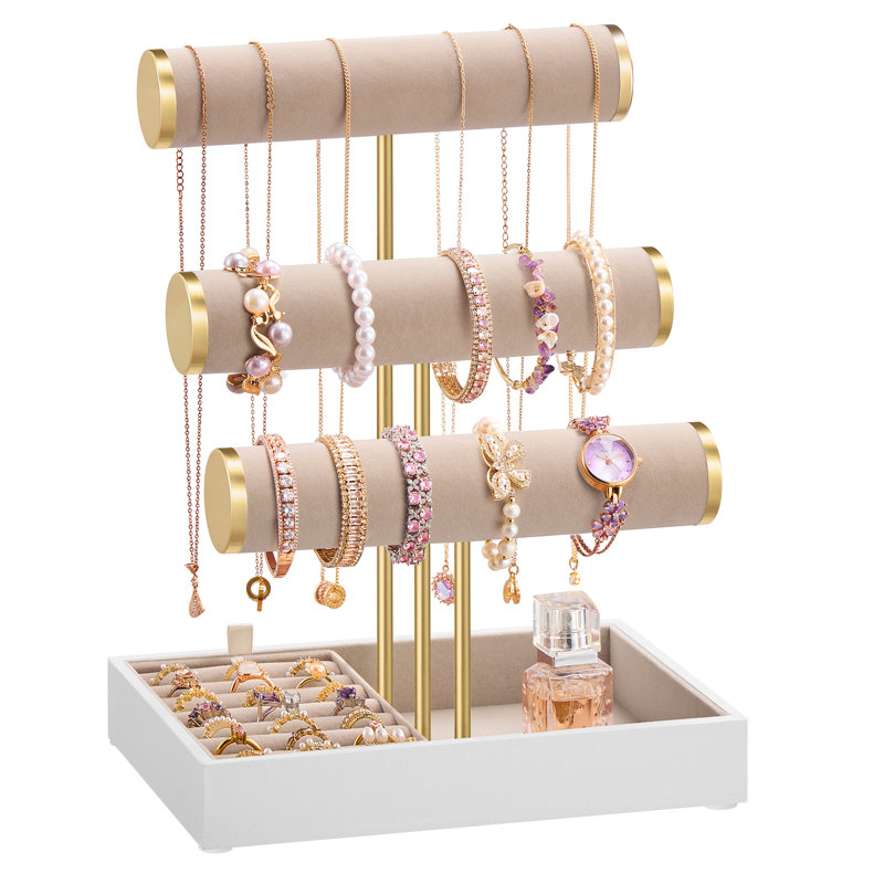Bracelet Holder Stand, Jewellery Display Stand, Jewellery Organiser, White/Brown