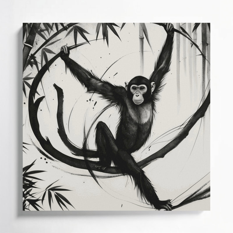 Faune Gibbon, art mural sur toile gris, H 32 po x l 32 po