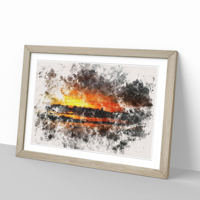 Sunset View Vol.3 - Picture Frame Painting, 65cm H x 90cm W x 2cm D, Oak Framed