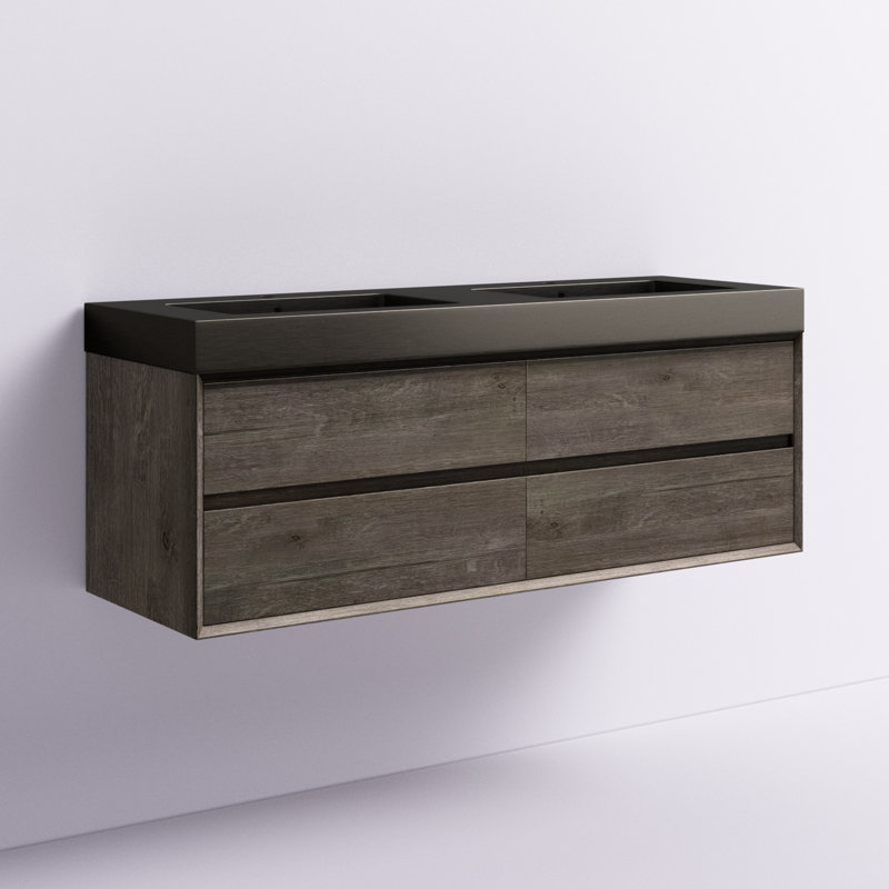 Golitz 59'' Double Bathroom Vanity with Stainless Steel Top, Coffee