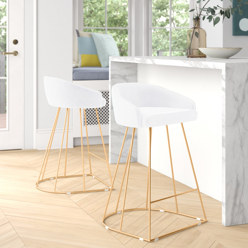 Sienna Upholstered Counter Stool with Metal Frame, Blue, Gold