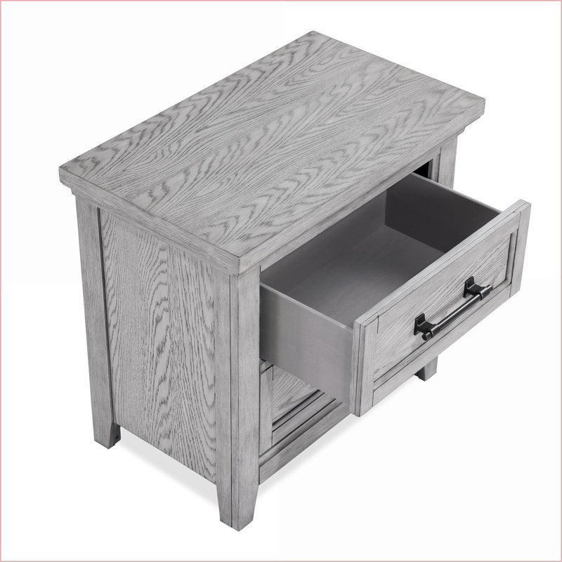 Light Gray Transitional 2-Drawer Solid Wood Nightstand for Bedroom