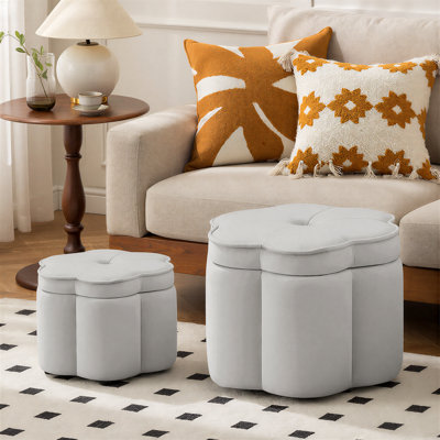 Set of 2 Flower-Shaped Velvet Storage Ottomans, Small & Large
