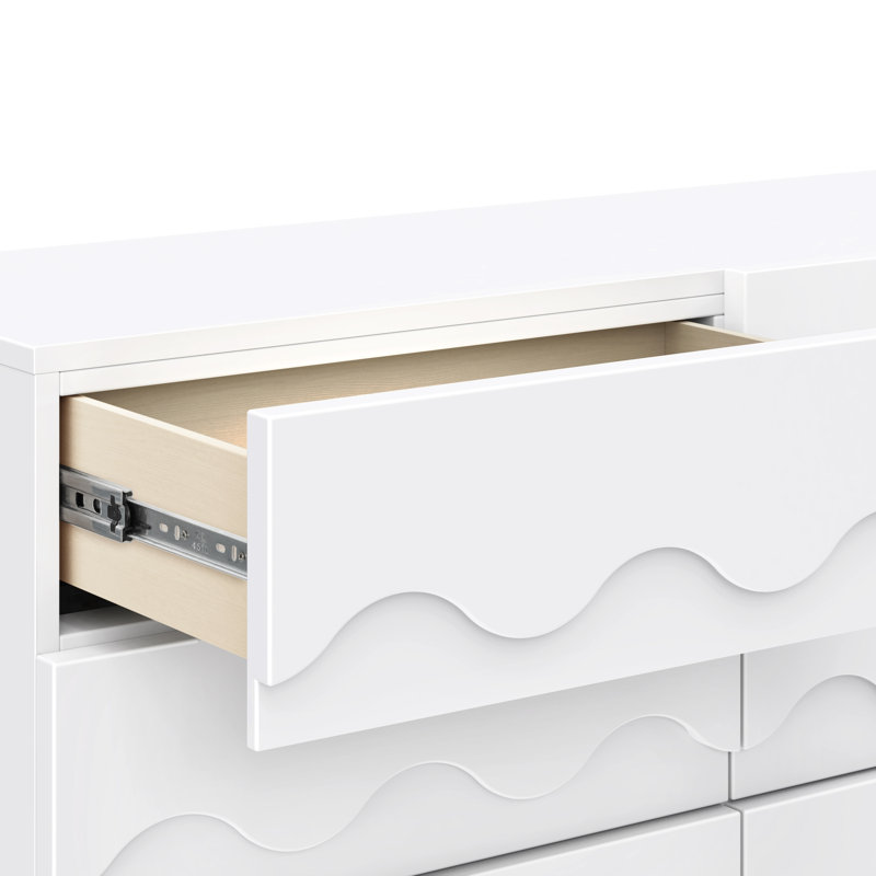 Lido Wave 6-Drawer Wide Assembled Dresser (56"), White/Honey