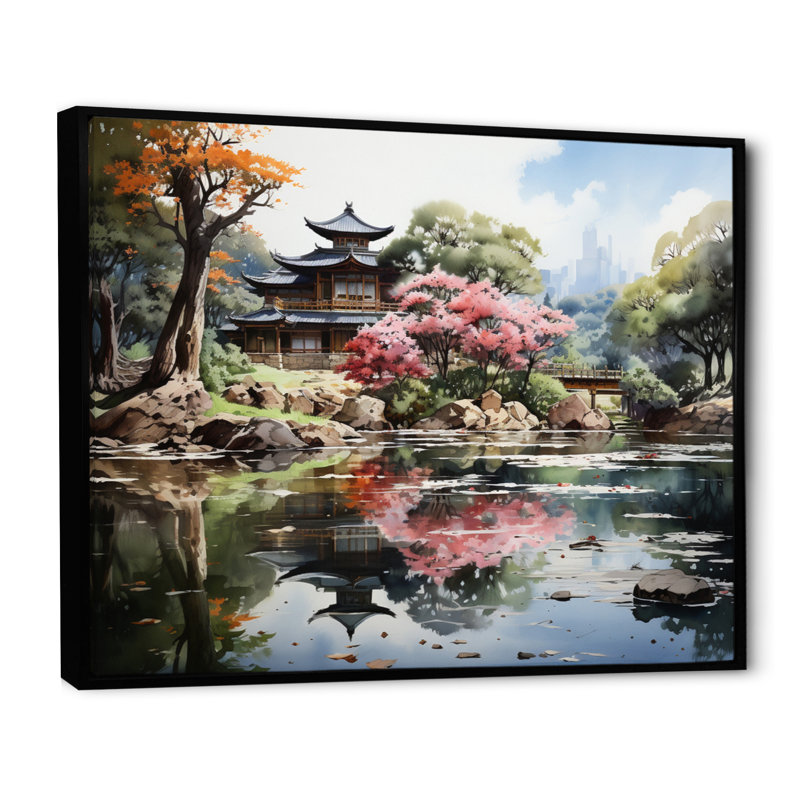 «China Art Zen Garden», art sur toile China Art, H 34 po x l 44 po x P 1,5 po, Cadre flottant noir