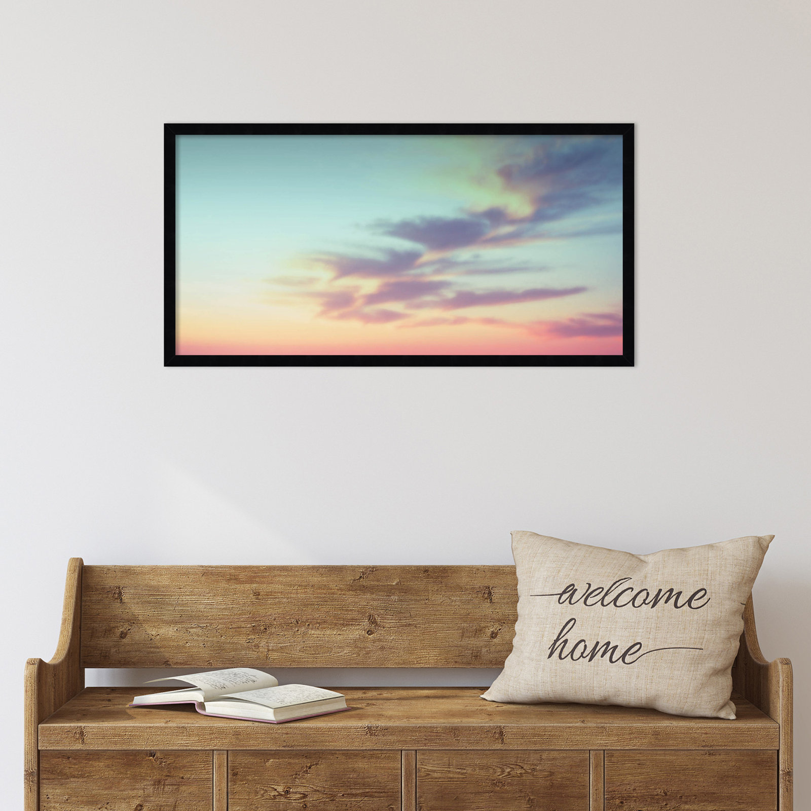 Ethereal Sunset on the Beach Print, Black Framed, 33" W x 17" H x 1" D