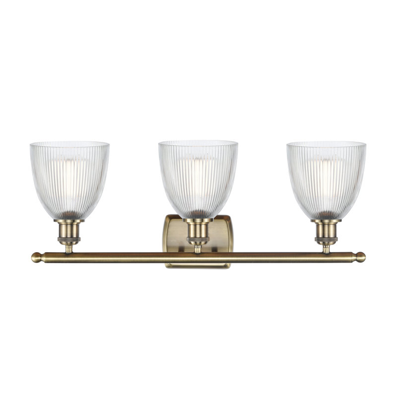 Éclairage pour meuble-lavabo en laiton antique à intensité variable Wike, Transparent, Incandescent, 3 lumières