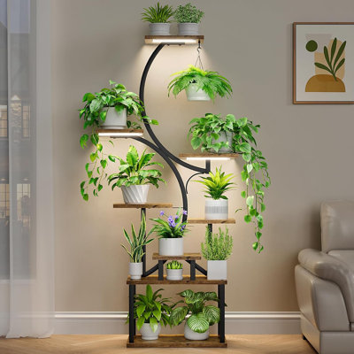 62" Corner Plant Stand with Grow Lights - 8 Tiered Metal Rack for Indoor Plants and Patio Use by 17 Stories