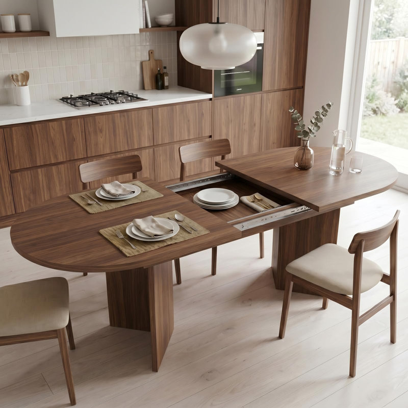 Extendable Dining Table, Brown Wood