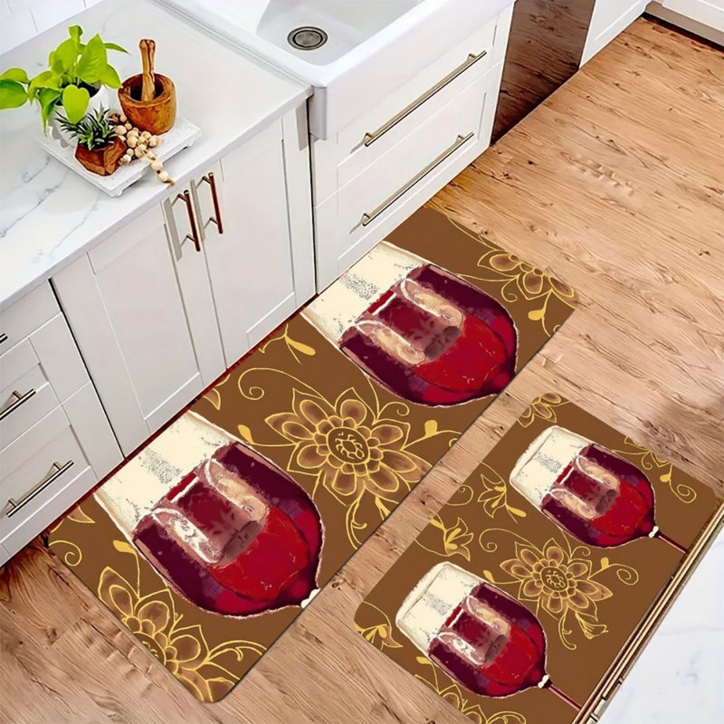Tapis de cuisine en verre à vin pour bar, 2 pièces, brun rouge