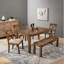 Ensemble de salle à manger 6 personnes en bois de grève avec banc rembourré, structure en bois massif, finition chêne, brun crème